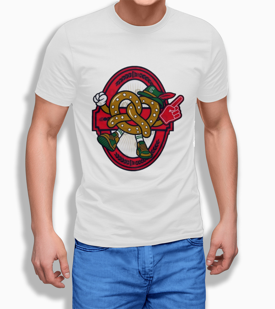 Cartoon Pretzel With Foam Finger And Red Circle T-Shirt