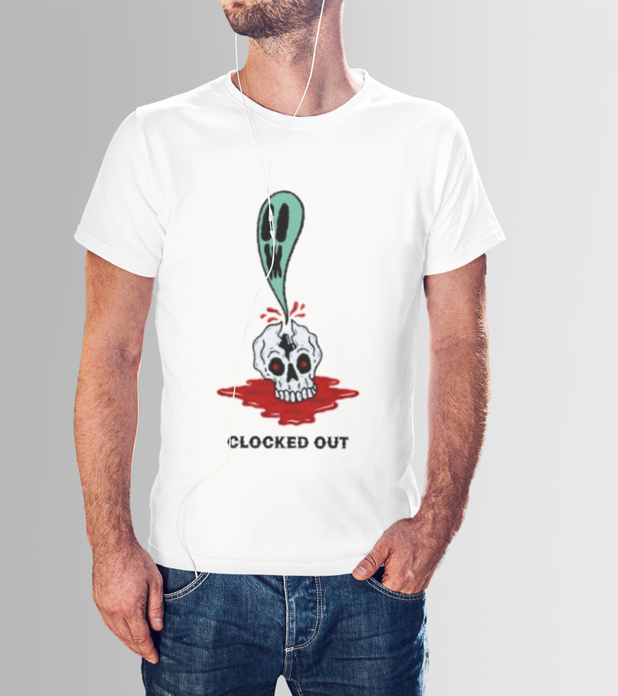 Ed Out Ghost Skull Death Spooky Work T-Shirt