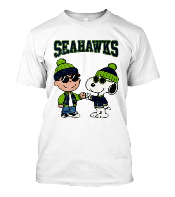 Seattle Seahawks Charlie Brown Snoopy Fist Bump Fan Gear T-Shirt
