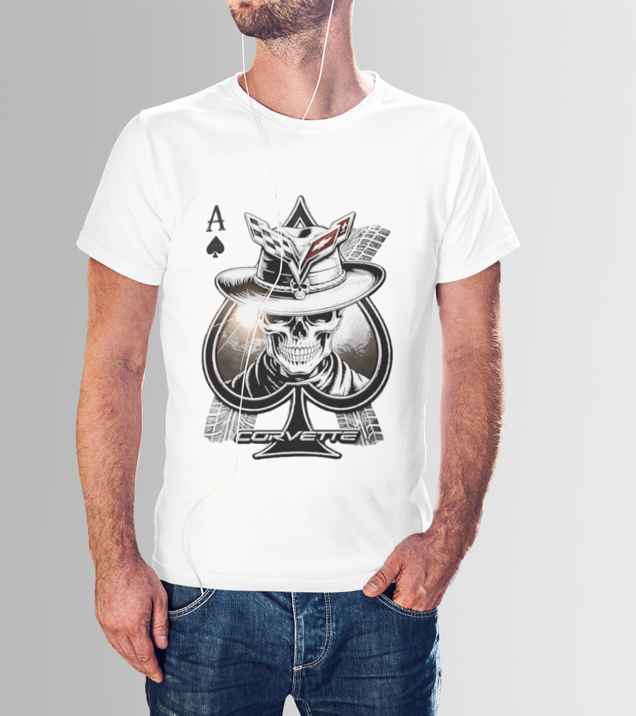 Corvette Ace Of Spades Skull Cowboy Chevrolet Hat Poker Cards T-Shirt
