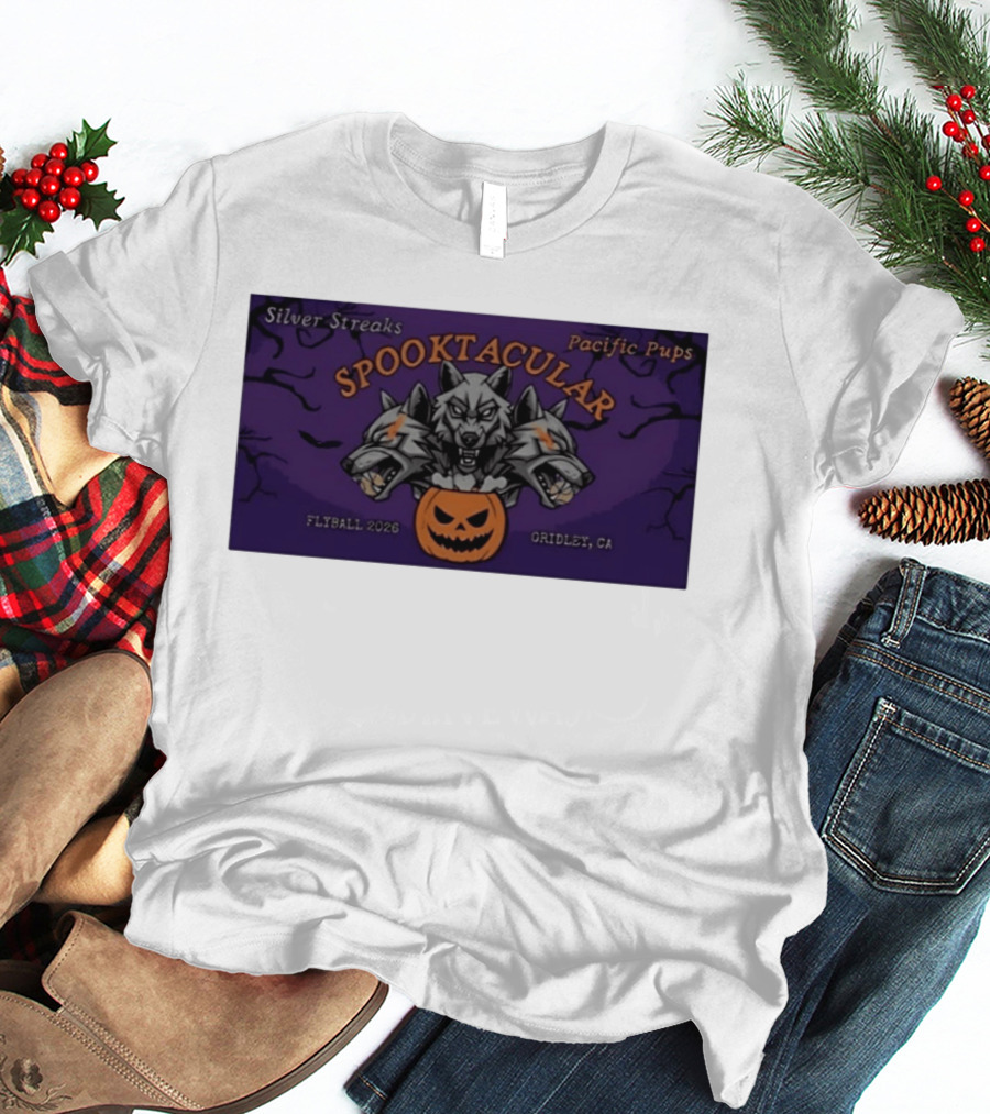 Silver Streaks Pacific Pups Spooktacular Flyball 2026 Gridley CA Halloween Three Headed Wolf Pumpkin T-Shirt