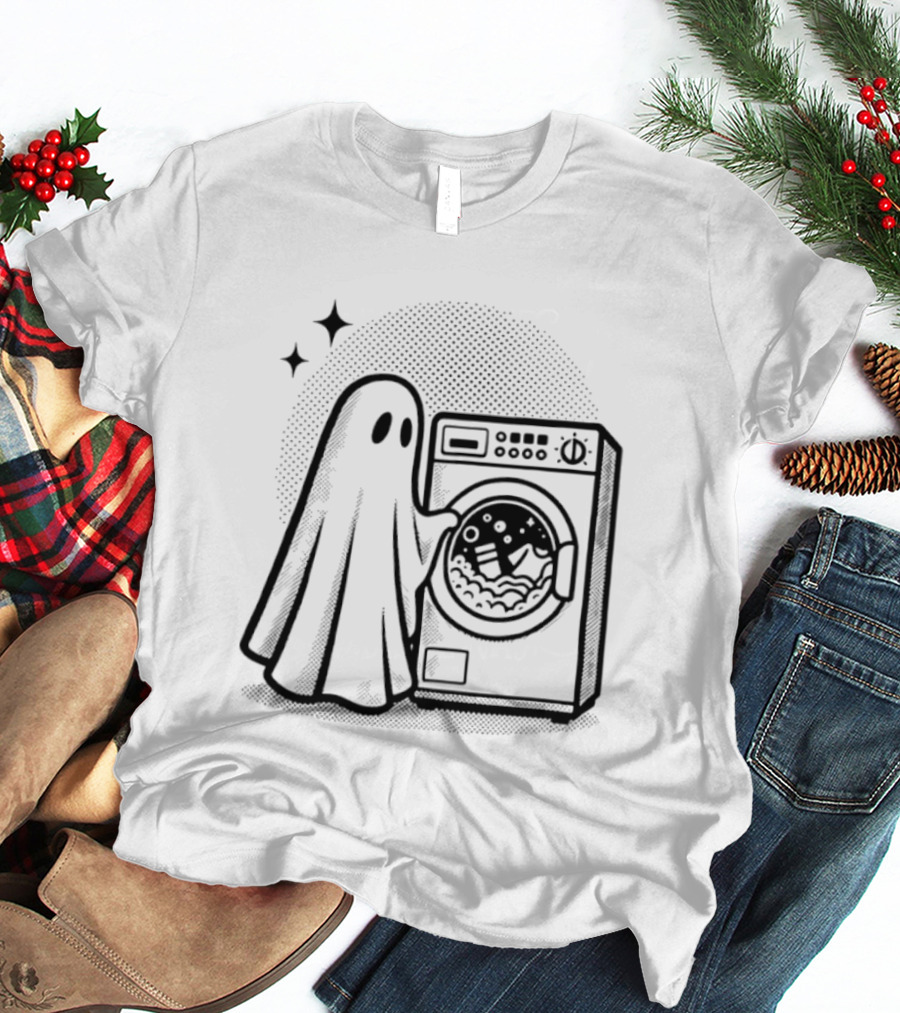 Ghost Laundry Day With Washing Machine And Stars T-Shirt