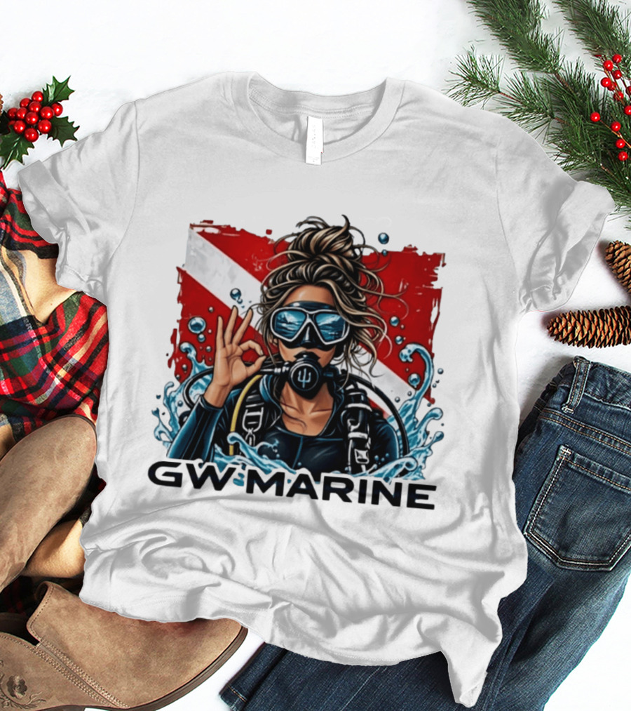 GW Marine Dive Explore Preserve Scuba Diver Red And White Flag Woman T-Shirt