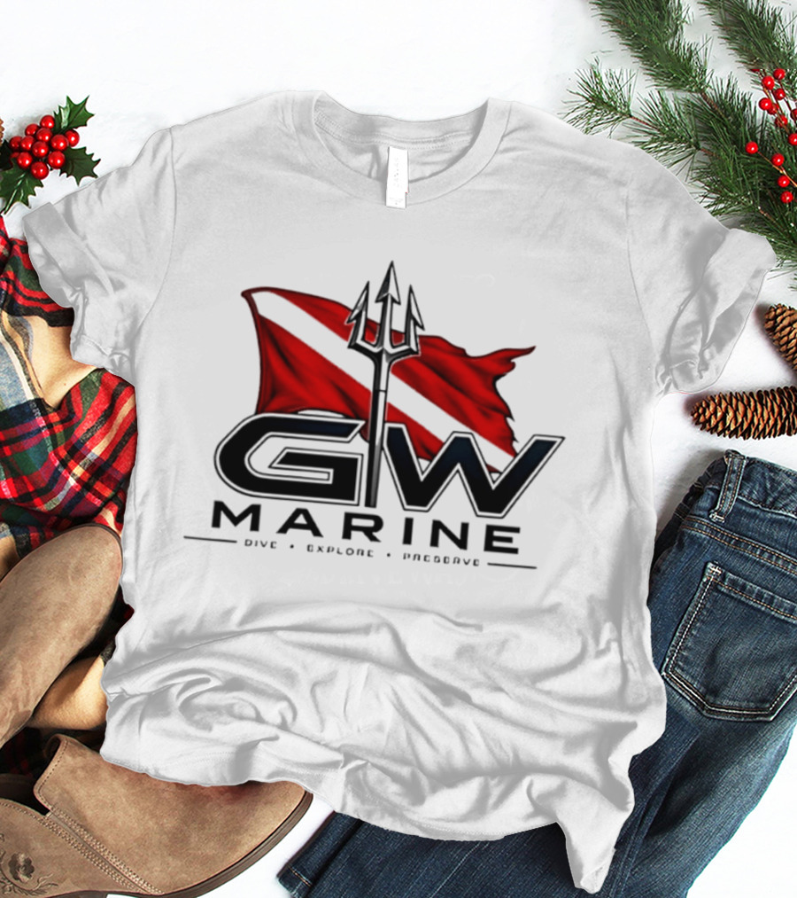 GW Marine Dive Explore Preserve Scuba Diving Trident Red Dive Flag T-Shirt