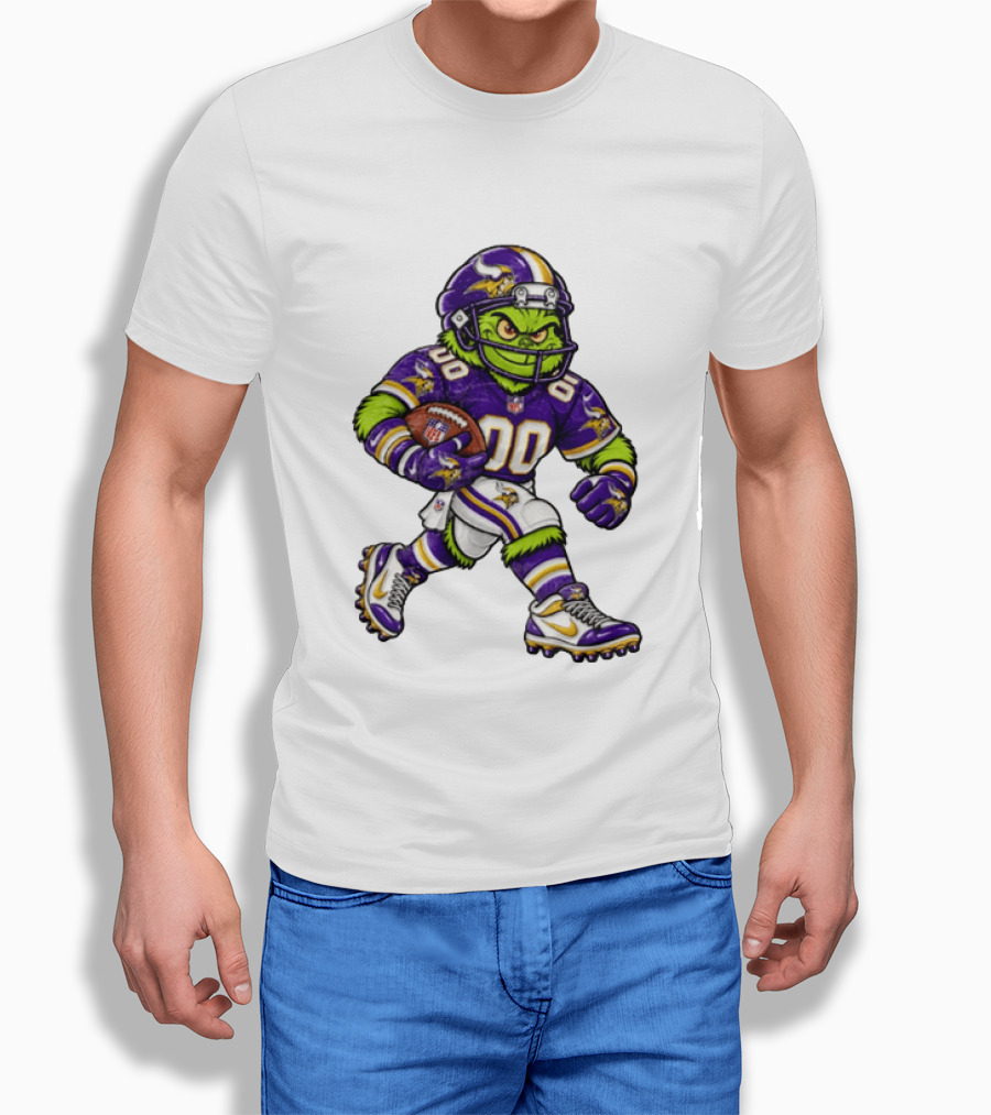 Minnesota Vikings Football Grinch Character Player In Team Uniform T-Shirt