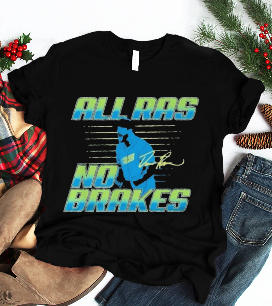 ALL RAS NO BRAKES Baseball Player Blue Neon Stripes Signature T-Shirt