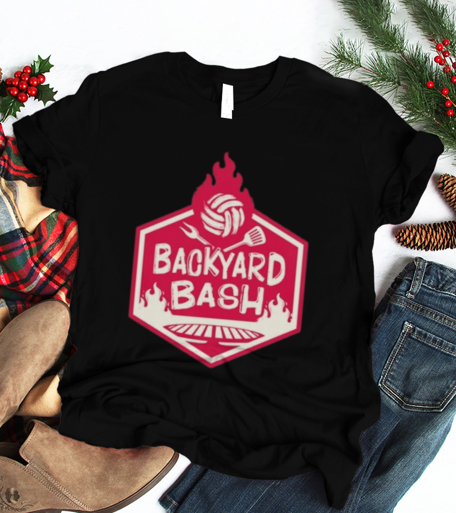 Backyard Bash Grill Barbecue Volleyball Flames Fork Spatula T-Shirt