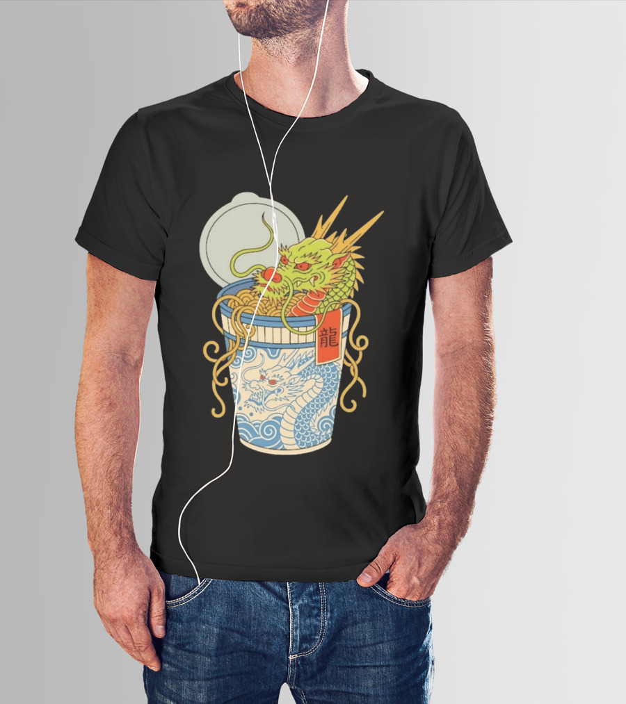 Dragon Ramen Cup With Traditional Japanese Kanji T-Shirt