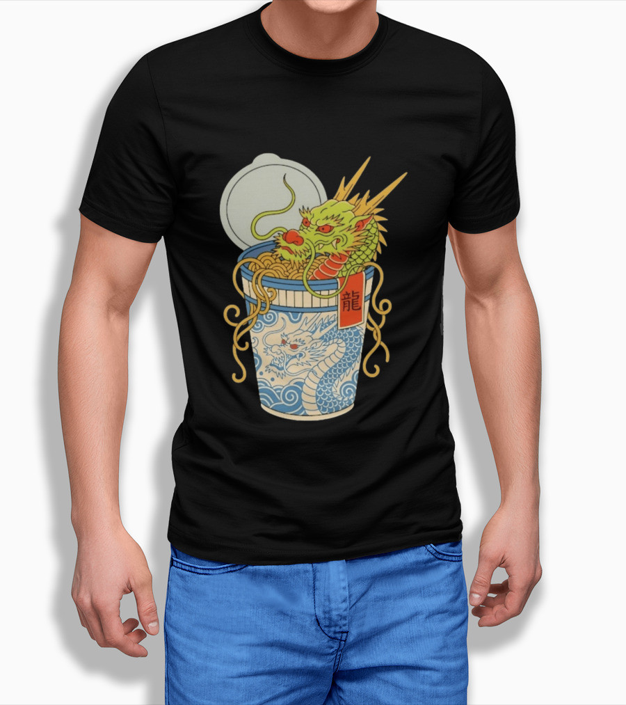 Dragon Ramen Cup With Traditional Japanese Kanji T-Shirt