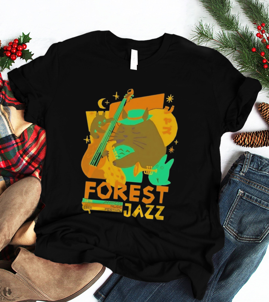 Forest Jazz 1988 Japanese Music Festival Cat And Rabbit Playing Instruments T-Shirt
