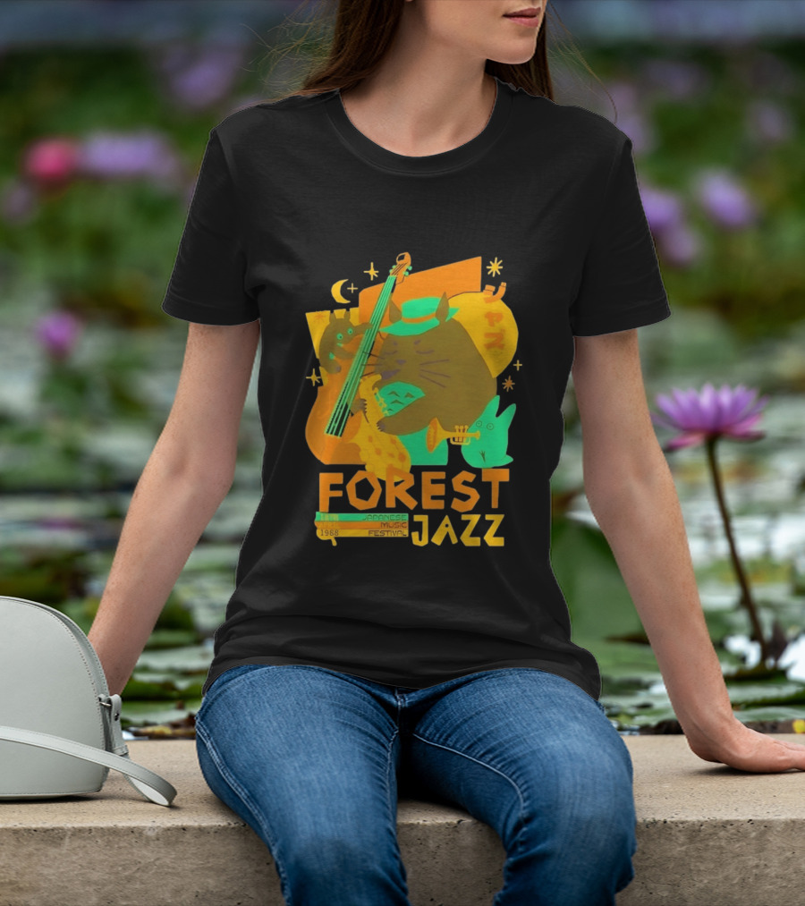 Forest Jazz 1988 Japanese Music Festival Cat And Rabbit Playing Instruments T-Shirt