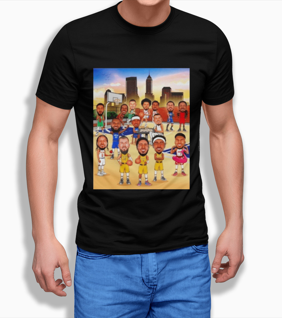 Indiana Pacers NBA Caricature Players Skyline T-Shirt