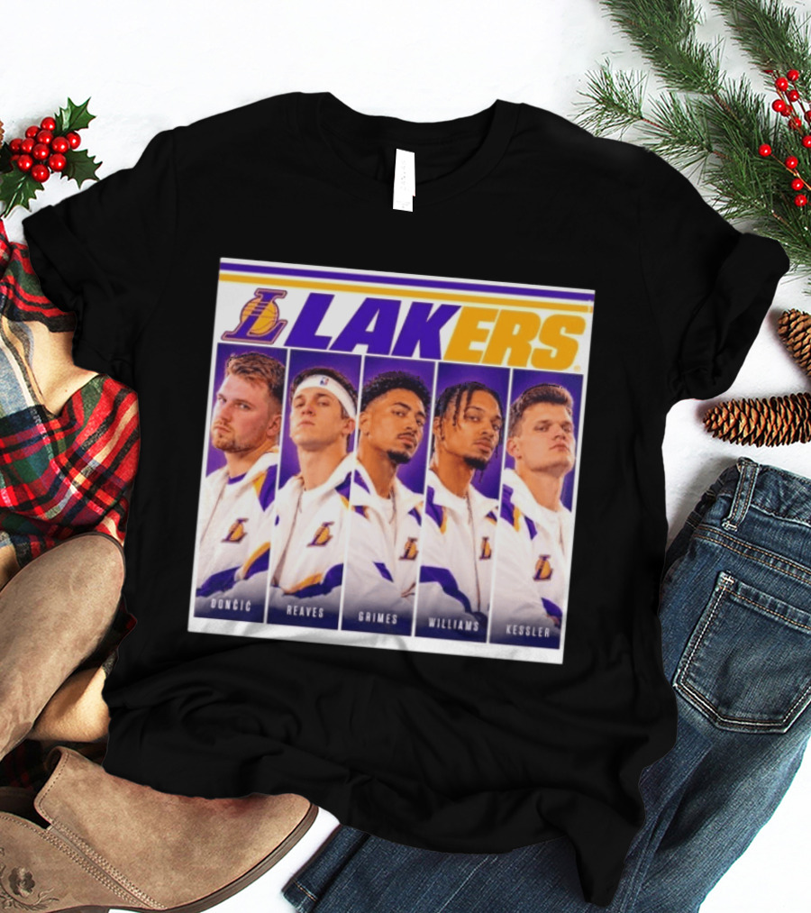Lakers NBA Stars Collage Luka Dončić Austin Reaves Quentin Grimes Jalen Williams Walker Kessler T-Shirt