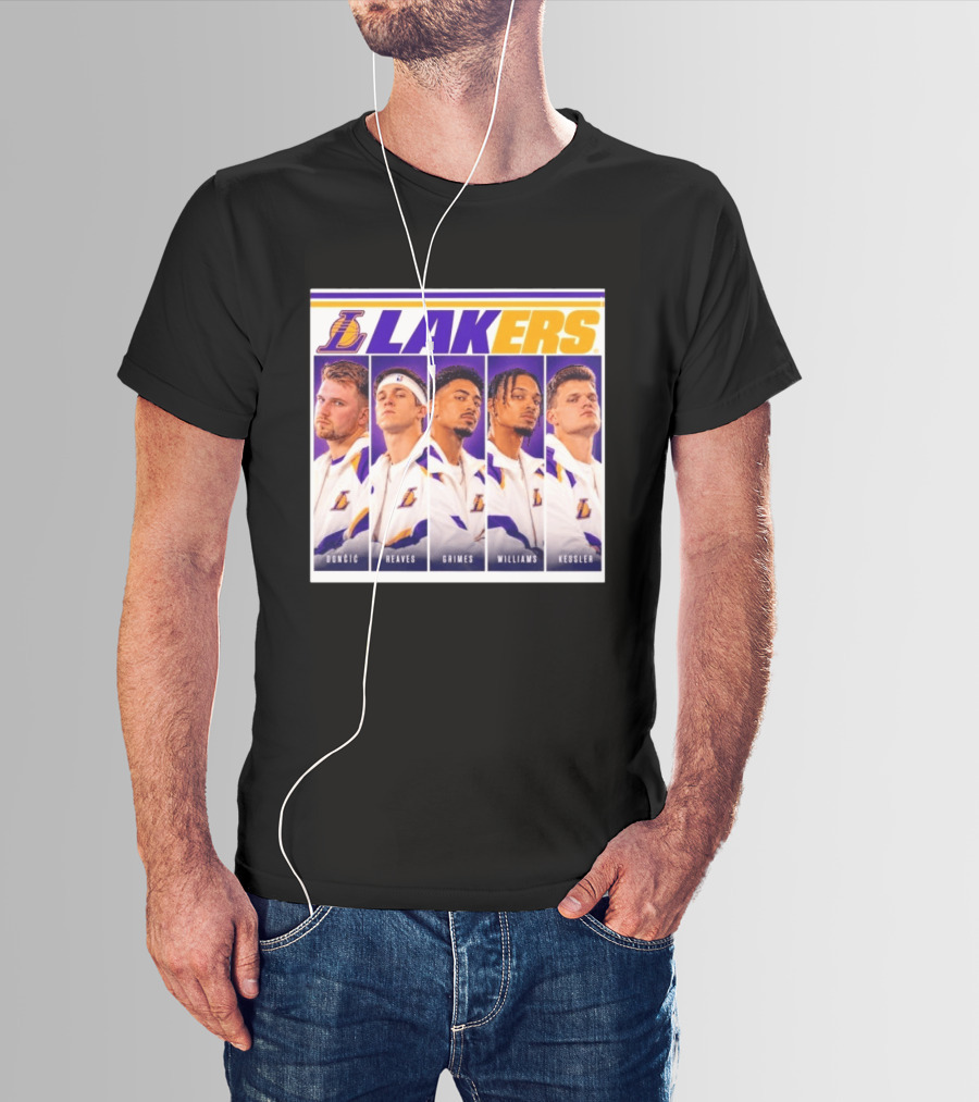 Lakers NBA Stars Collage Luka Dončić Austin Reaves Quentin Grimes Jalen Williams Walker Kessler T-Shirt
