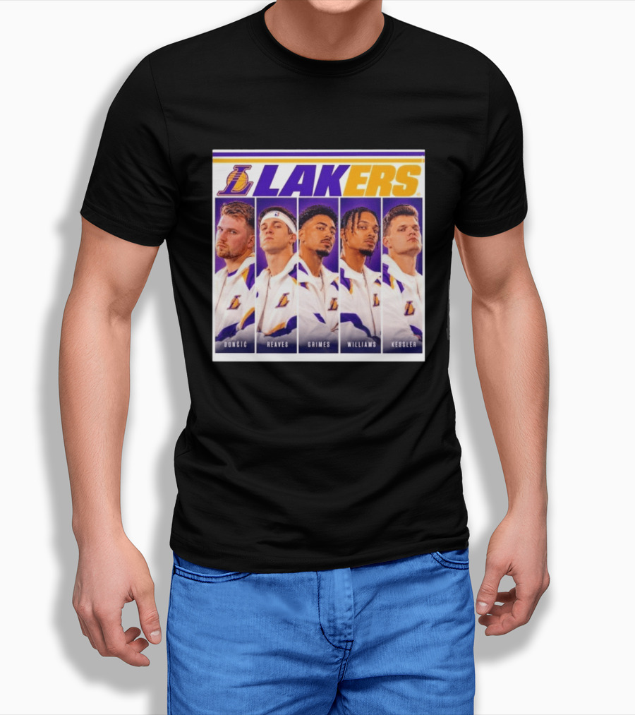 Lakers NBA Stars Collage Luka Dončić Austin Reaves Quentin Grimes Jalen Williams Walker Kessler T-Shirt