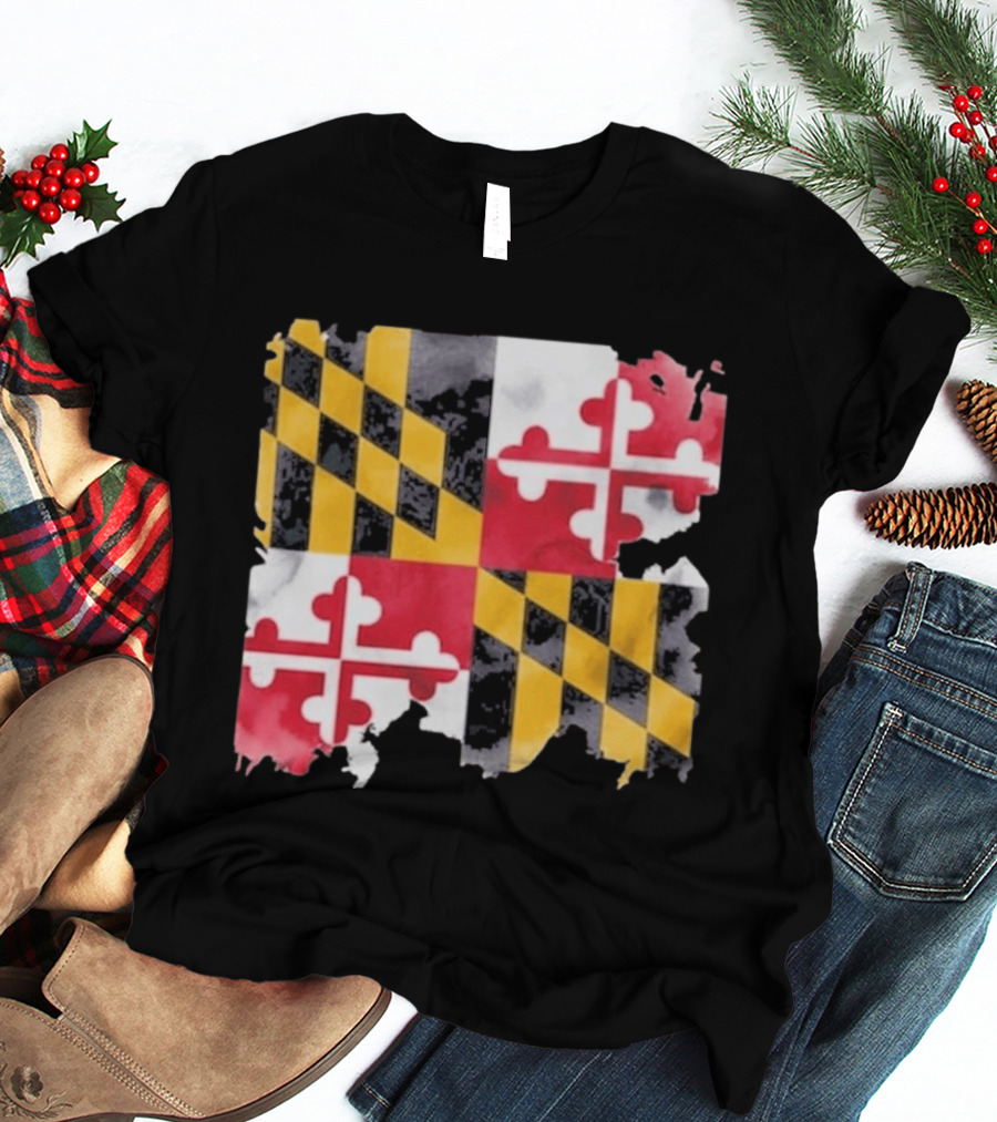 Maryland Distressed Flag Casual Summer Look T-Shirt