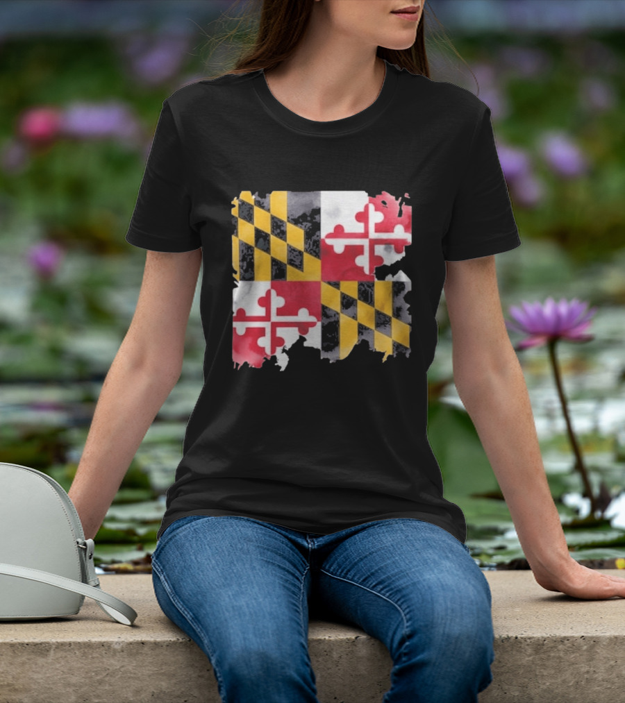 Maryland Distressed Flag Casual Summer Look T-Shirt