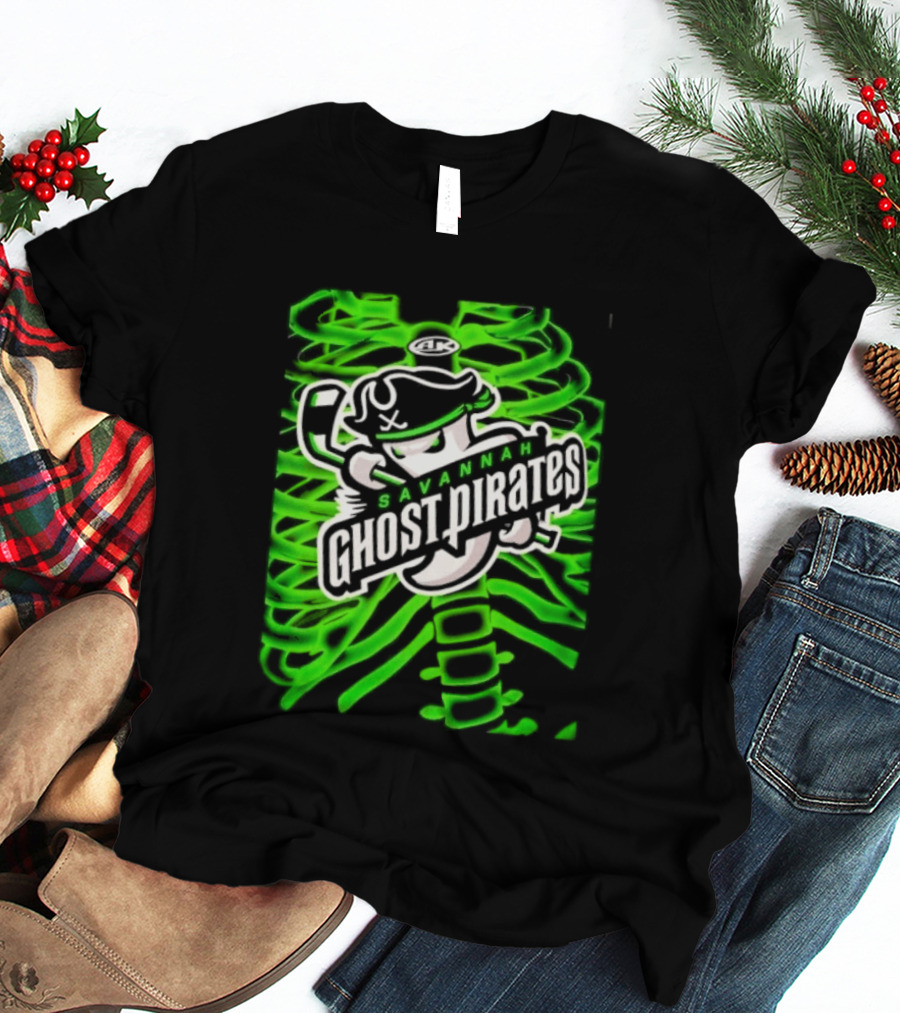 Savannah Ghost Pirates ECHL Hockey Team Graphics Neon Green T-Shirt