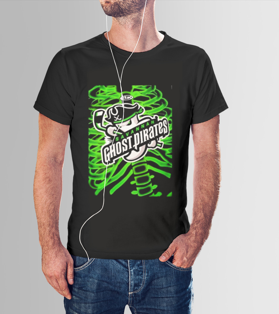 Savannah Ghost Pirates ECHL Hockey Team Graphics Neon Green T-Shirt