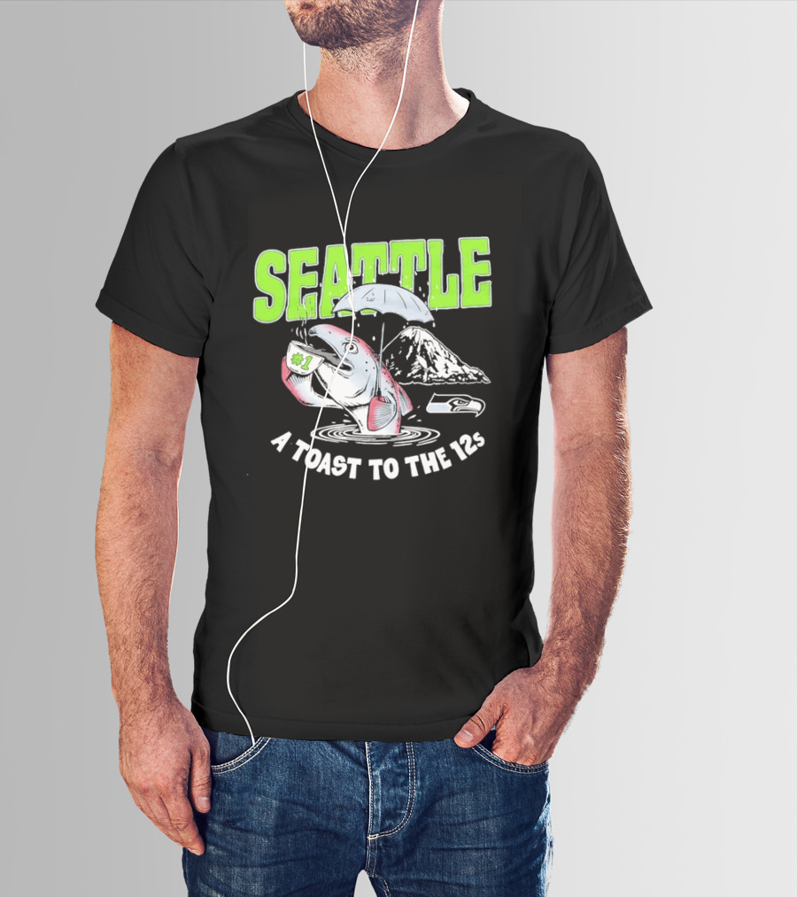 Seattle Seahawks A Toast To The 12s Salmon And Coffee With Mountain T-Shirt