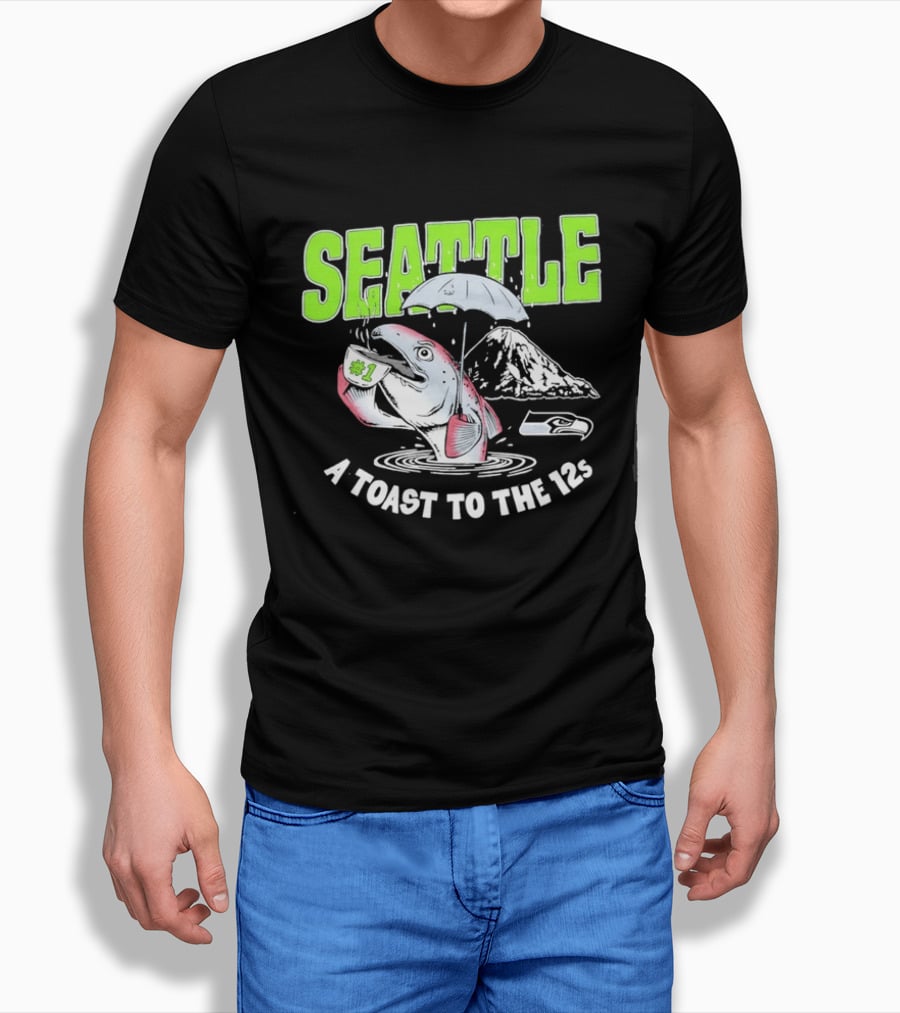 Seattle Seahawks A Toast To The 12s Salmon And Coffee With Mountain T-Shirt