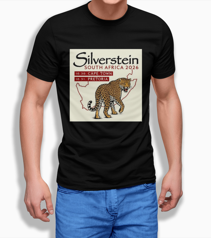 Silverstein South Africa 2026 Cape Town Pretoria Leopard Map Concert Dates T-Shirt