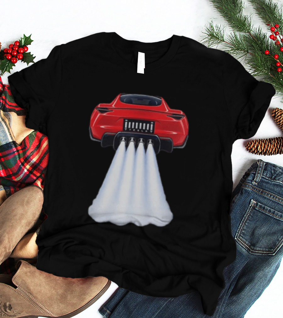 Tesla Roadster SpaceX Flying Car Rocket Thrusters Jet Blast T-Shirt