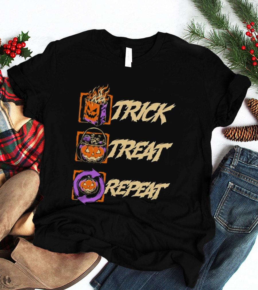 Trick Treat Repeat Halloween Pumpkin Spooky T-Shirt