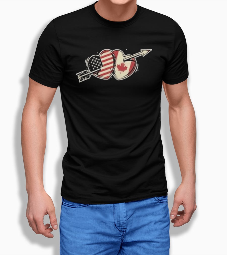 USA Canada Friendship Heart Flag American Canadian Maple Leaf Arrow T-Shirt