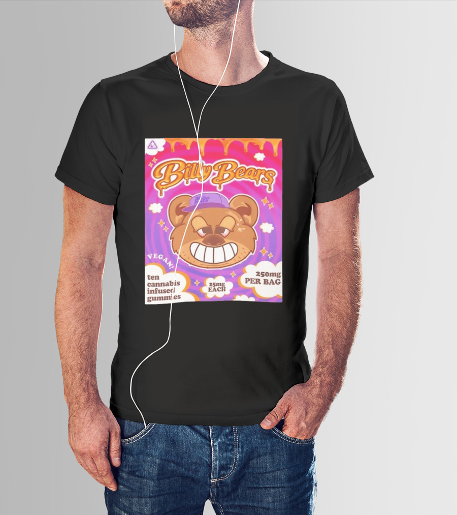 Billy Bears Vegan Ten Cannabis Infused Gummies 25mg Each 250mg Per Bag T-Shirt