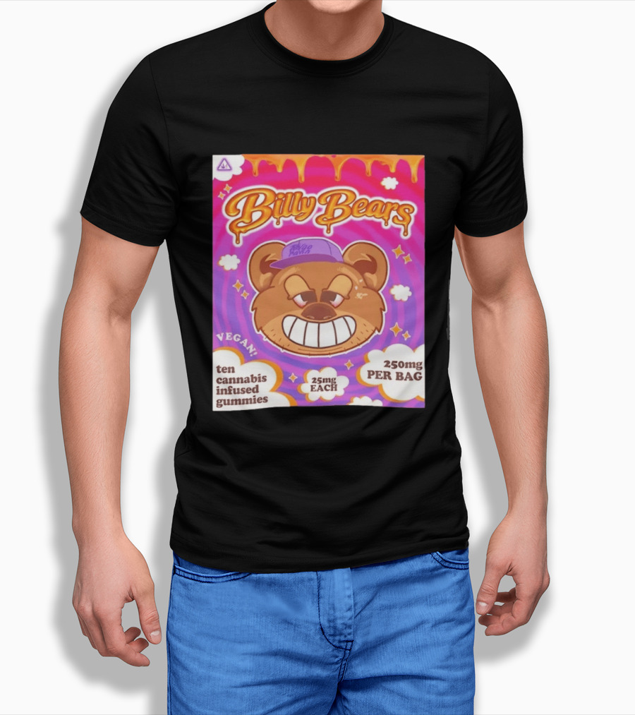 Billy Bears Vegan Ten Cannabis Infused Gummies 25mg Each 250mg Per Bag T-Shirt