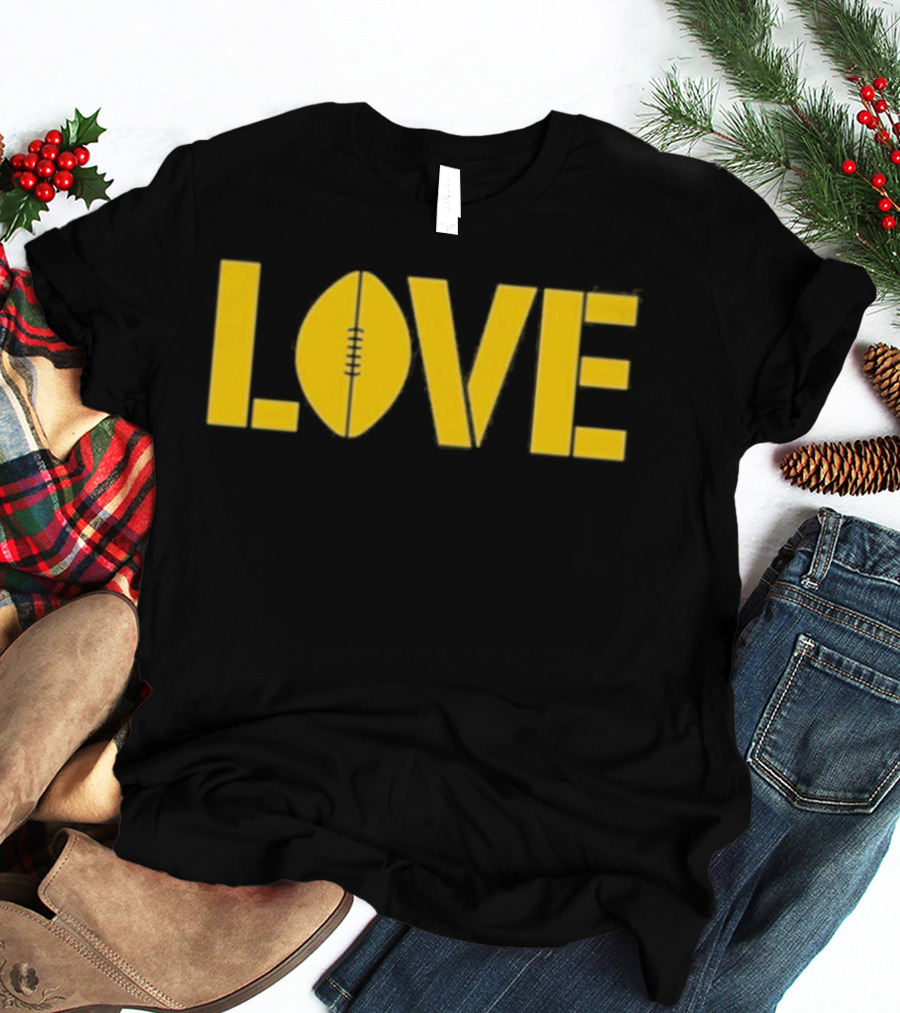 Love Football Yellow Text With Football Shaped O T-Shirt