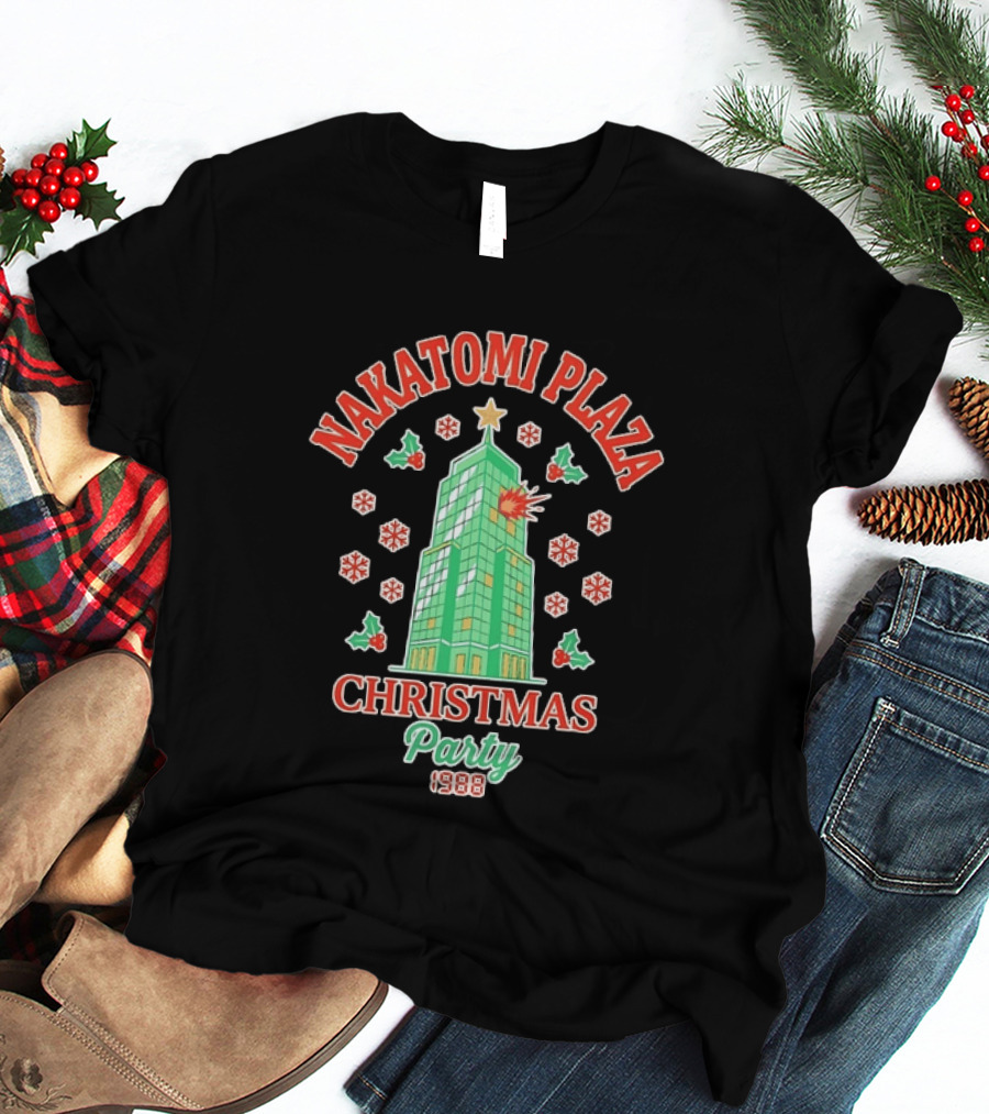 Nakatomi Plaza Christmas Party 1988 Snowflakes Holly Explosion T-Shirt