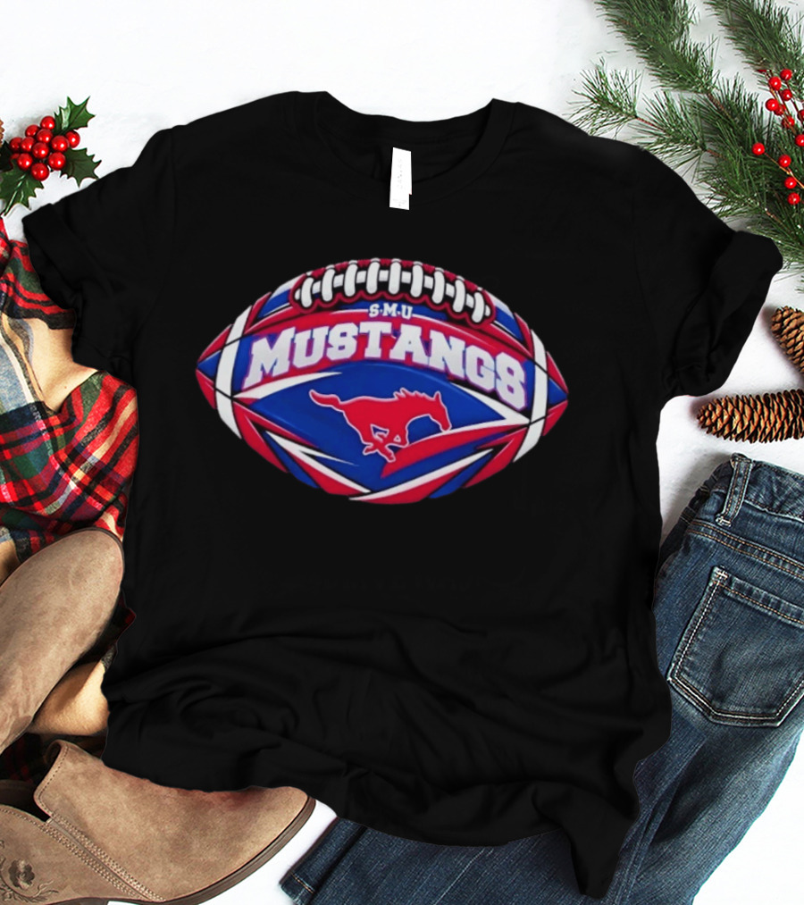 SMU Mustangs Football NCAA S.M.U. Red Blue Rugby Ball T-Shirt