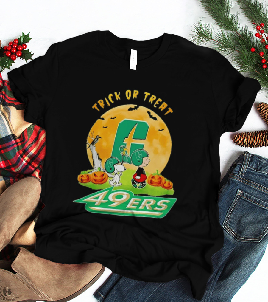 Trick Or Treat Snoopy Charlie Brown Woodstock 49ers Halloween Moon T-Shirt