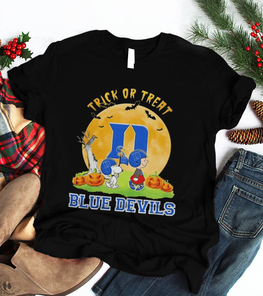 Trick Or Treat Snoopy Charlie Brown Woodstock Duke Blue Devils Halloween Moon T-Shirt