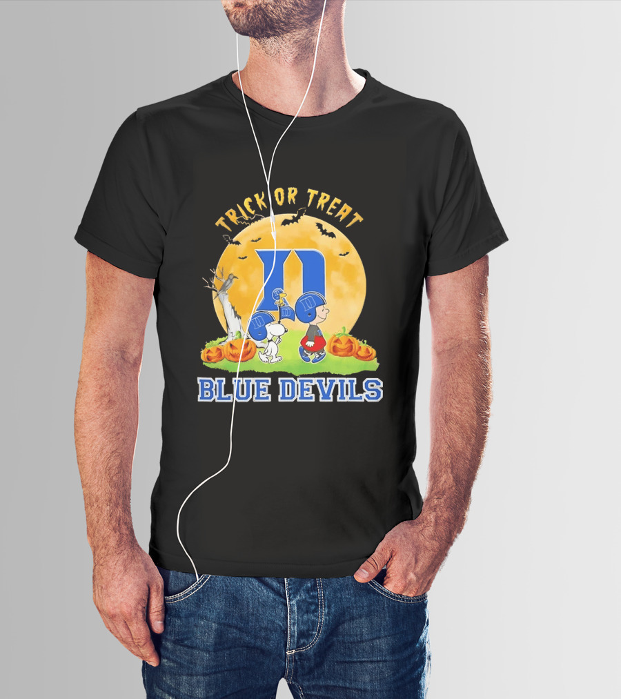 Trick Or Treat Snoopy Charlie Brown Woodstock Duke Blue Devils Halloween Moon T-Shirt