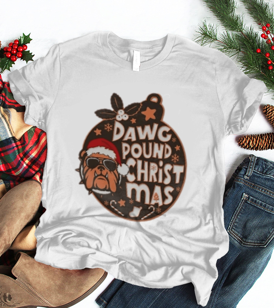 Cleveland Browns Dawg Pound Christmas Santa Bulldog Holiday Sweater T-Shirt