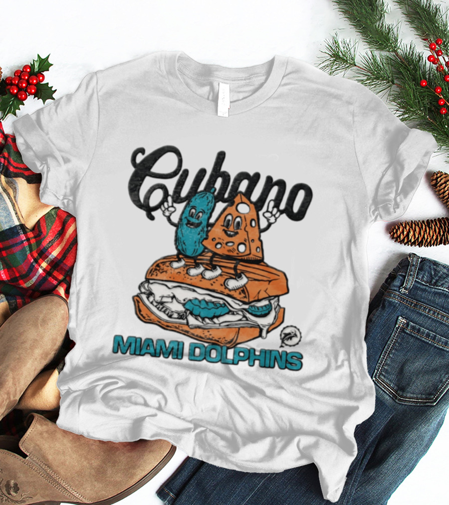 Miami Dolphins Cubano Sandwich Cartoon Football Food Delight T-Shirt