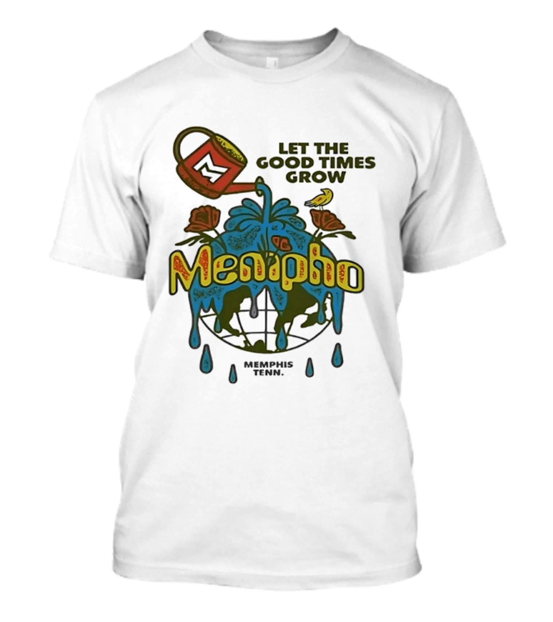 Memipho Let The Good Times Grow Memphis Tenn Watering Can And Flowers T-Shirt