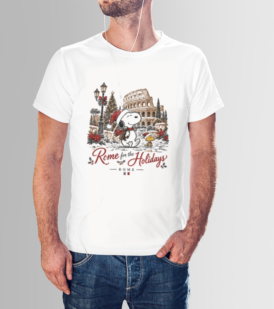 Snoopy And Woodstock Rome For The Holidays Christmas Colosseum Scene T-Shirt
