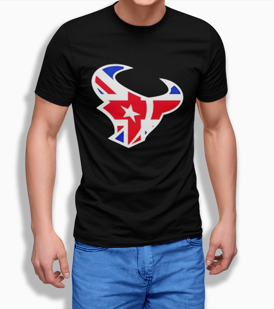 2026 Houston Texans London Game Union Jack Bull Football Event T-Shirt