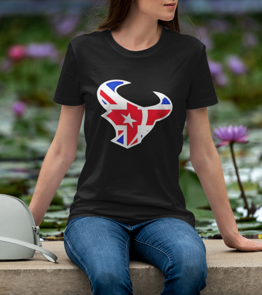 2026 Houston Texans London Game Union Jack Bull Football Event T-Shirt