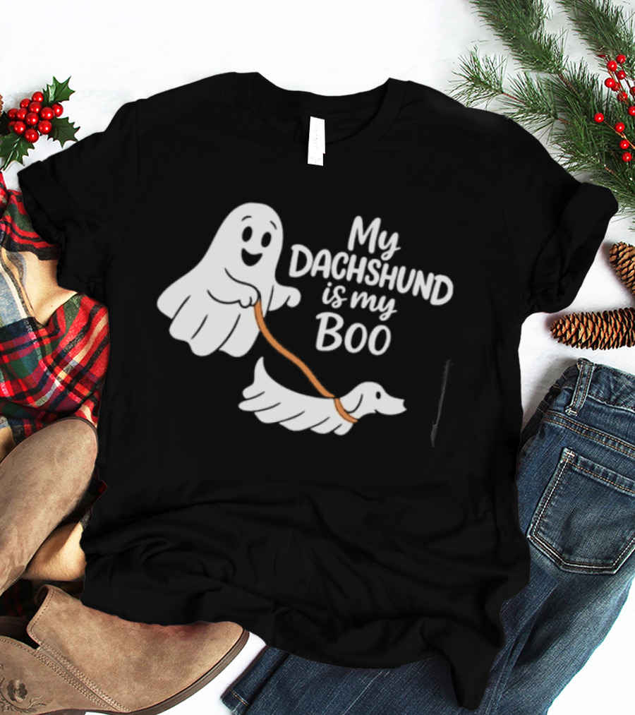 Playful Halloween Ghost Dog My Dachshund Is My Boo T-Shirt