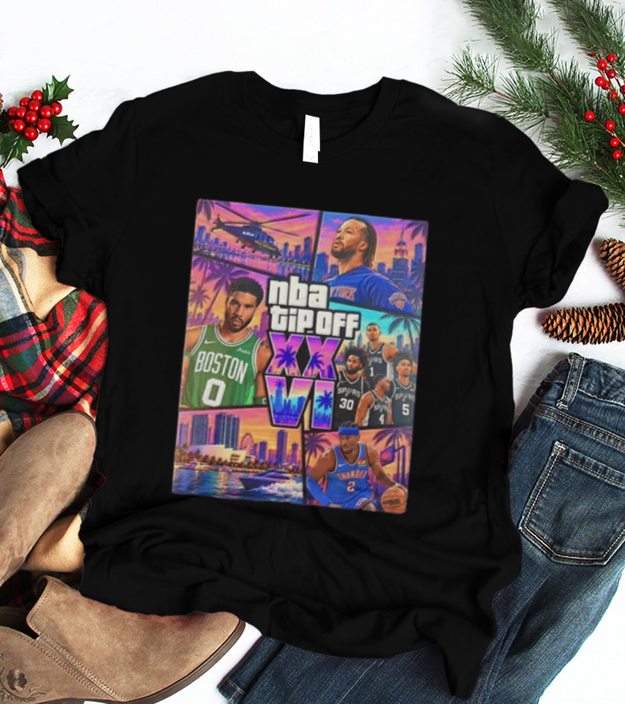NBA Tipoff Jalen Brunson Jayson Tatum Victor Wembanyama Julian Champagnie Jeremy Sochan Shai Gilgeous Alexander T-Shirt