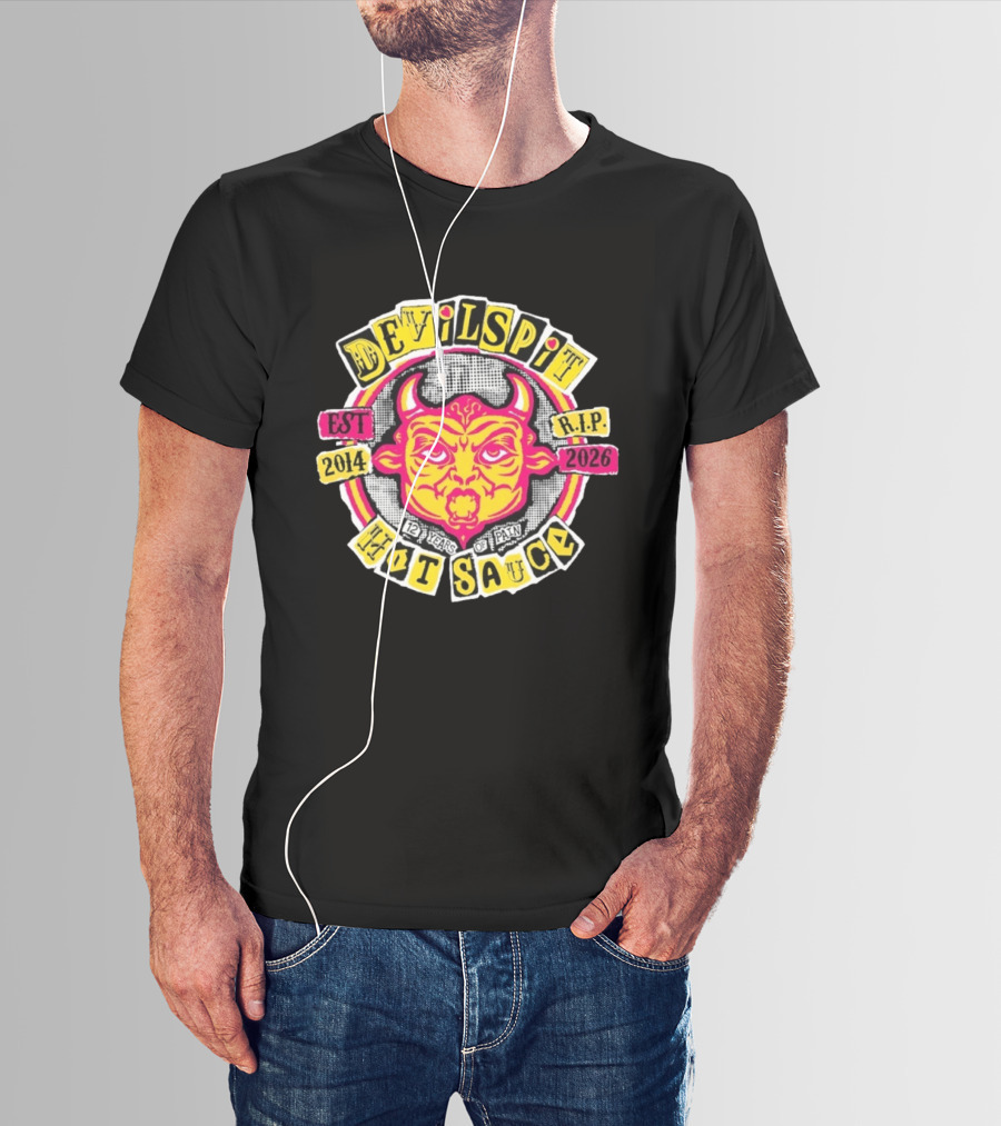 Devilspit Hot Sauce 12 Years Of Pain Est 2014 RIP 2026 Devil Face T-Shirt