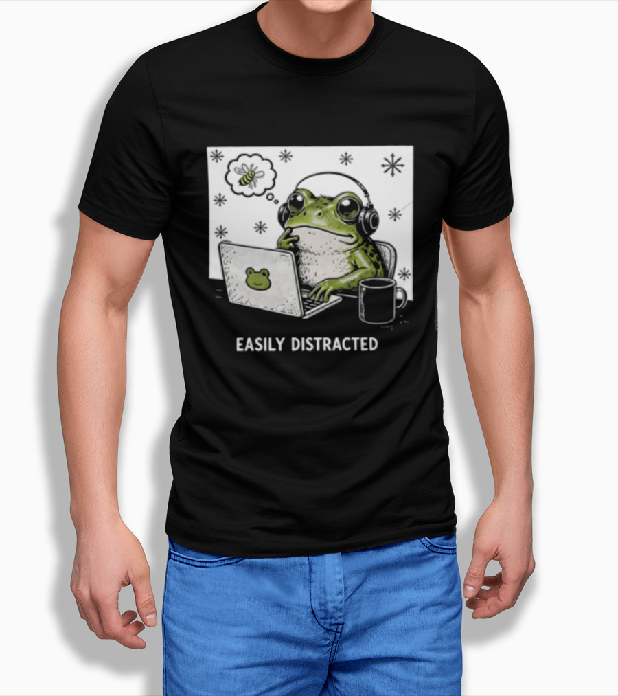 Easily Distracted Frog Laptop Headphones Christmas Frog T-Shirt