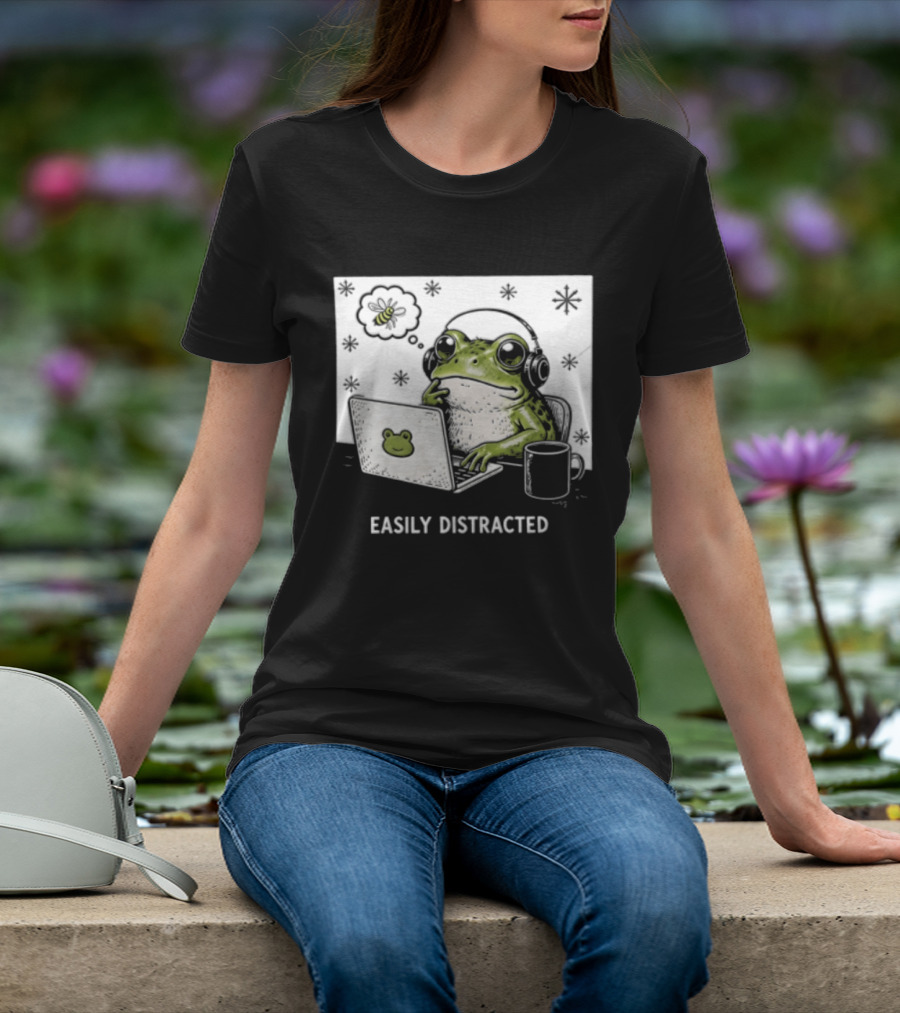 Easily Distracted Frog Laptop Headphones Christmas Frog T-Shirt