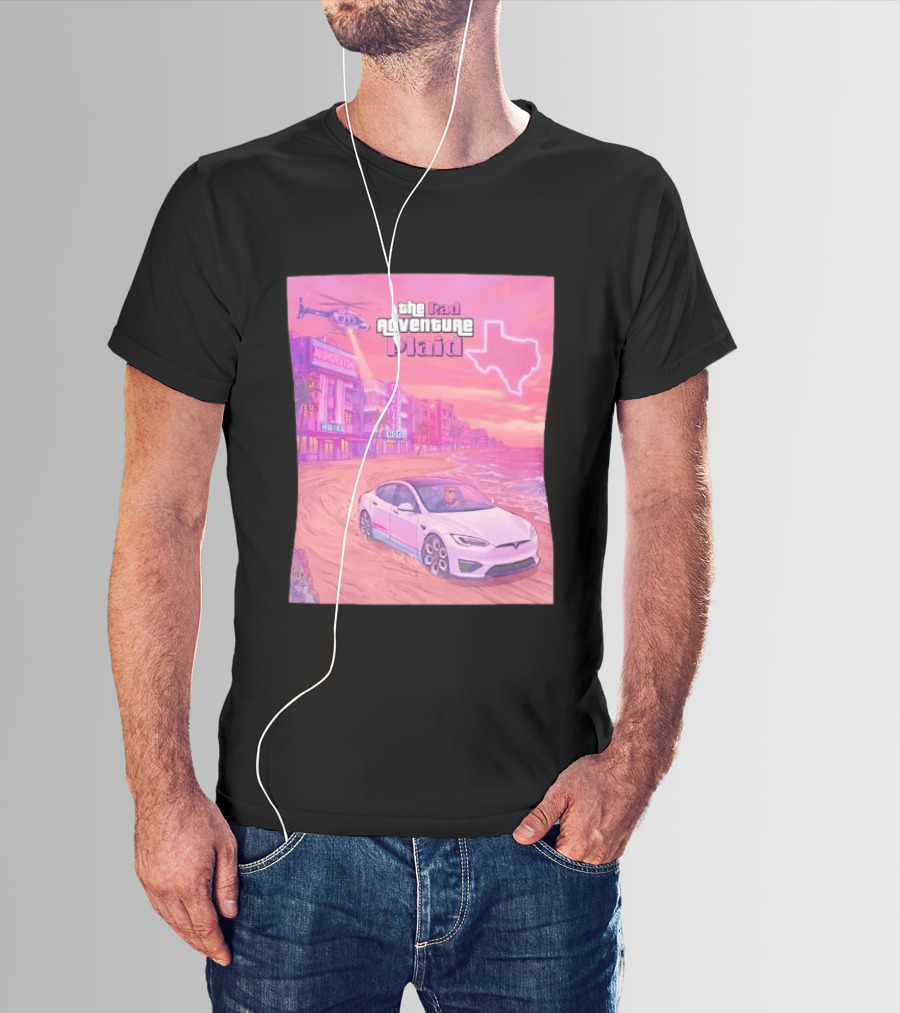 Rad Adventure Plaid Tesla Beach Gag City Joshwest247 Texas Neon Helicopter T-Shirt