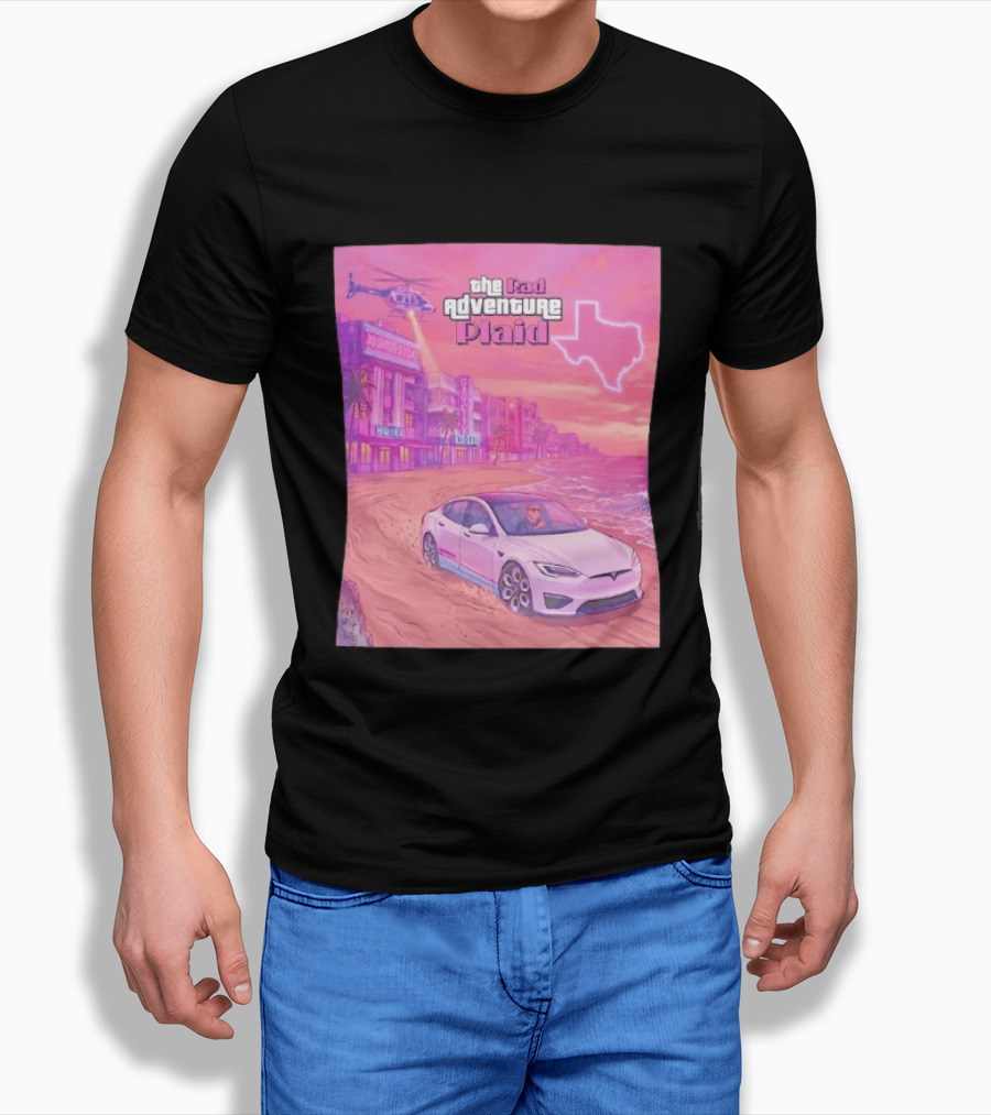 Rad Adventure Plaid Tesla Beach Gag City Joshwest247 Texas Neon Helicopter T-Shirt
